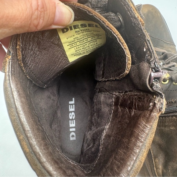 Diesel Tatradium Basket Butch Zip Brown Leather Boots Mens 12 Distressed Grunge - Picture 10 of 13